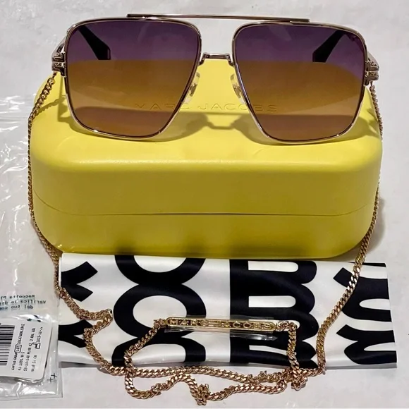 Marc Jacobs 59MM Navigator Sunglasses w/Detachable Chain-Gold Black/Brown-Pink - Picture 3 of 16